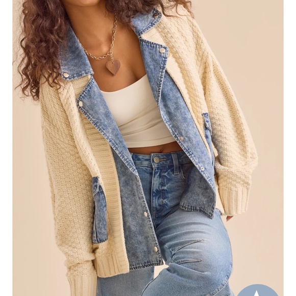 Altar'd State Sweaters - Hadley cable denim mixed cardigan